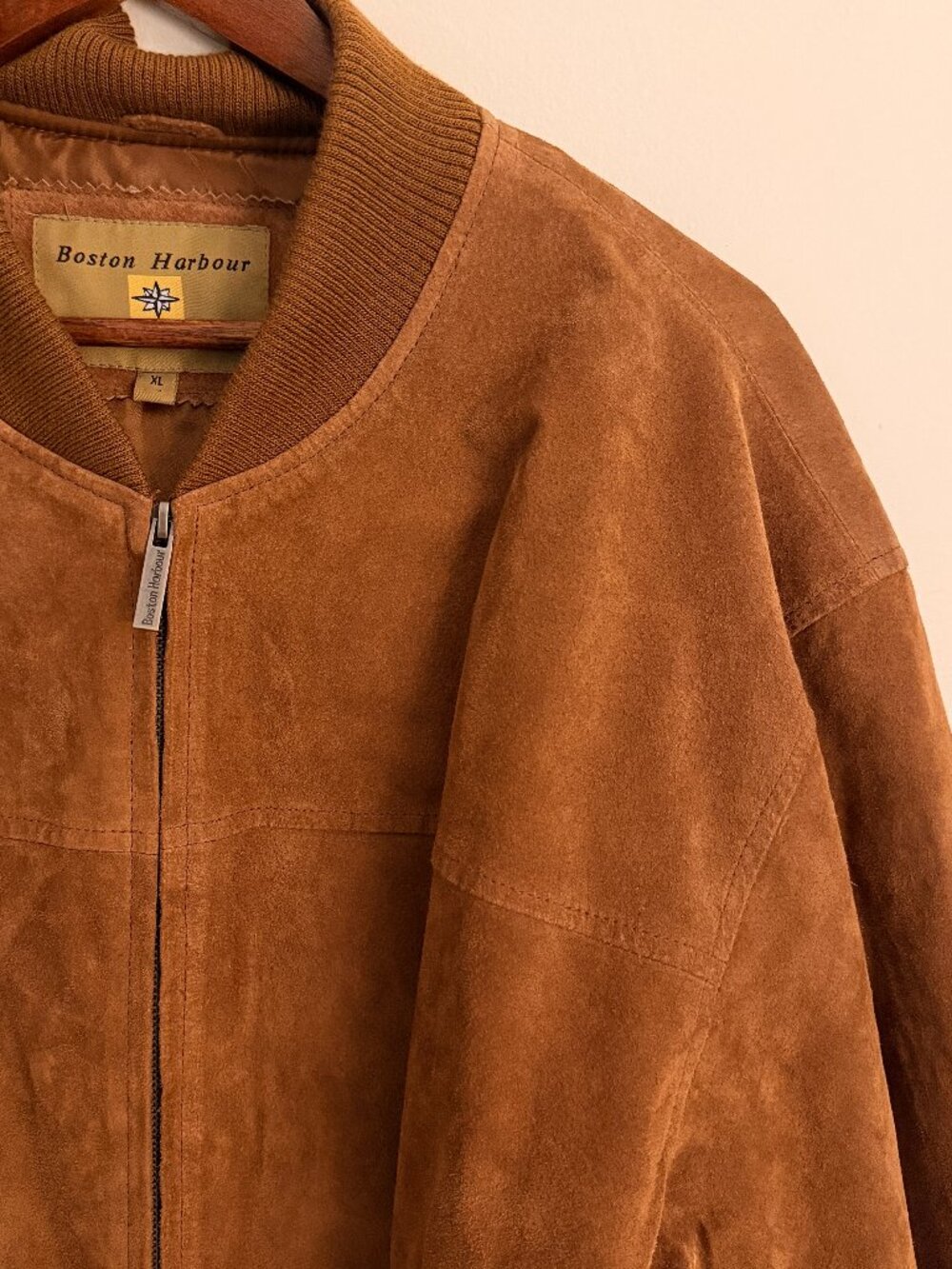 Vintage Men's Authentic Suede Leather Bomber Jacket, Size XL, Excellent Conditio